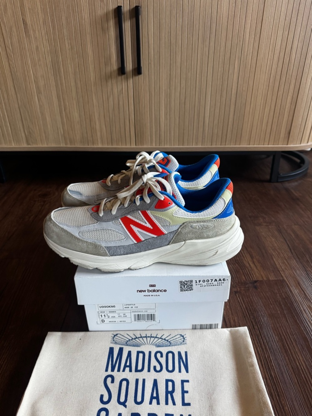 New Balance Gray, Red & Blue Sneakers